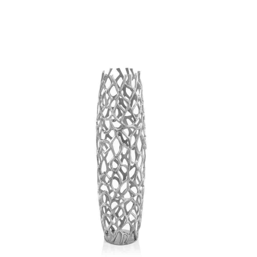 HomeRoots 47" Aluminum Twigs Cylinder Floor Vase - Modern Sculptural Decor for Elegant Home Accents & Gifts Medium Silver 354634
