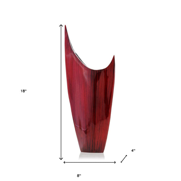 HomeRoots 18" Red Aluminum Pointy Table Vase - Elegant Modern Décor for Home, Perfect for Unique Arrangements Slim 354635