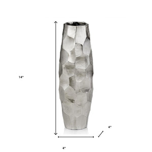 Homeroots 14" Aluminum Silver Cylinder Table Vase  Aluminum 354637