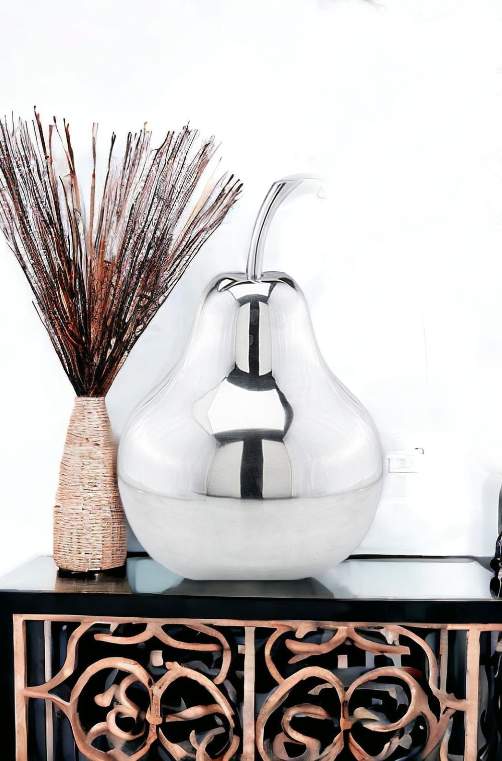 HomeRoots 17" Silver Buffed Aluminum Decorative Pear Sculpture - Modern Accent for Home & Office Decor 12 354643