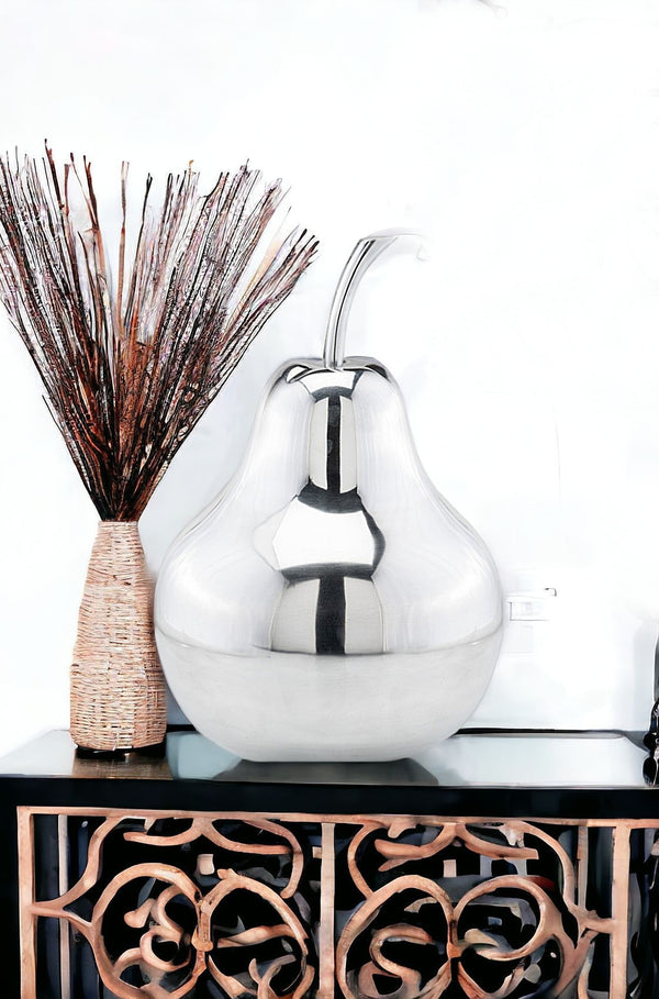 Homeroots 17" Silver Buffed Aluminum Decorative Pear Tabletop Sculpture  Buffed Aluminum 354643