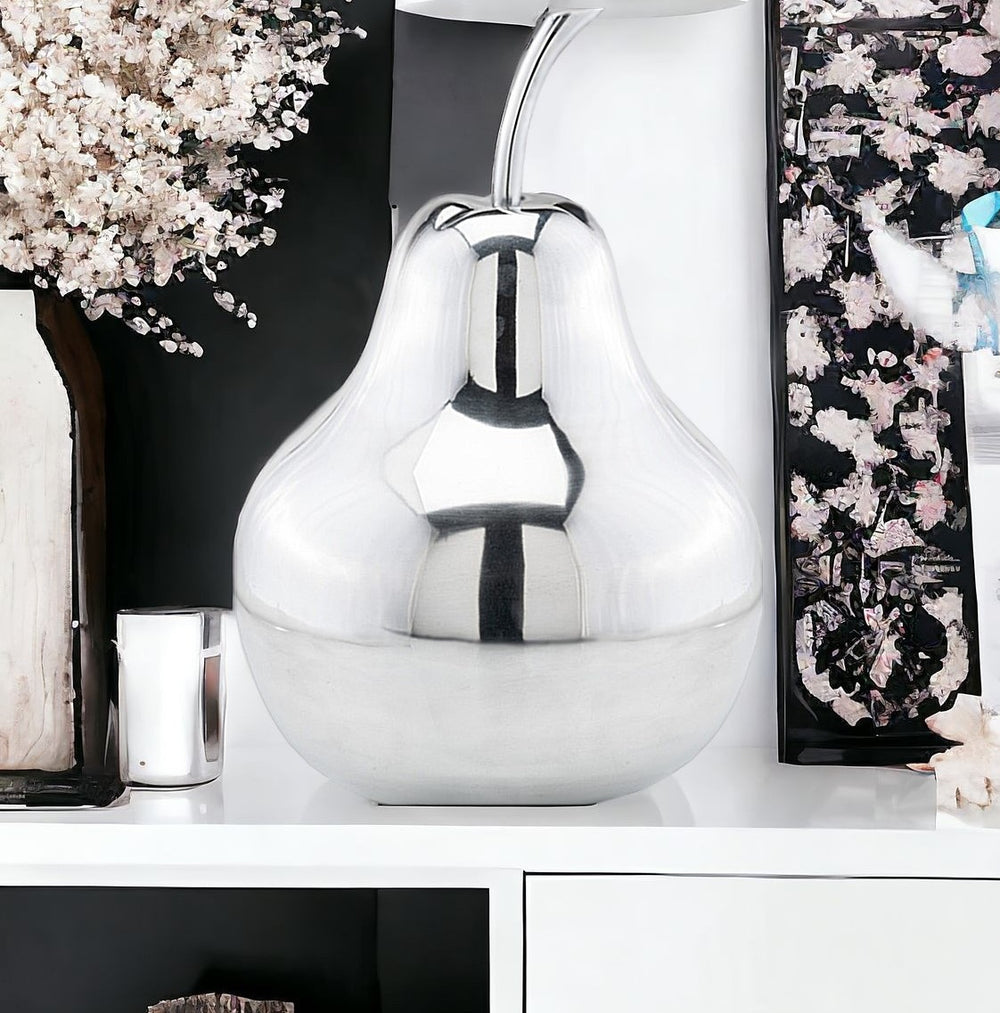 Homeroots 17" Silver Buffed Aluminum Decorative Pear Tabletop Sculpture  Buffed Aluminum 354643