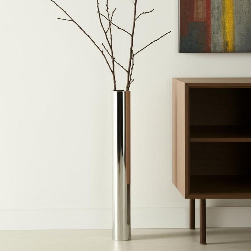 HomeRoots 56" Silver Aluminum Cylinder Table Vase - Modern Minimalist Design for Elegant Home Decor Accents Extra Large 354651