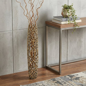 HomeRoots 47" Aluminum Twigs Cylinder Floor Vase - Modern Sculptural Decor for Elegant Home Accents & Gifts Extra Large Gold 354653