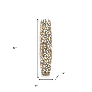 Homeroots 40" Aluminum Gold Twigs Cylinder Floor Vase  Aluminum 354654