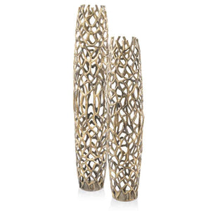 Homeroots 40" Aluminum Gold Twigs Cylinder Floor Vase  Aluminum 354654