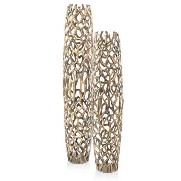 Homeroots 40" Aluminum Gold Twigs Cylinder Floor Vase  Aluminum 354654