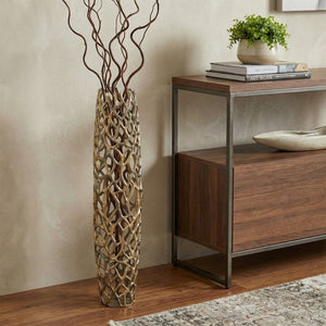HomeRoots 47" Aluminum Twigs Cylinder Floor Vase - Modern Sculptural Decor for Elegant Home Accents & Gifts Large Gold 354654