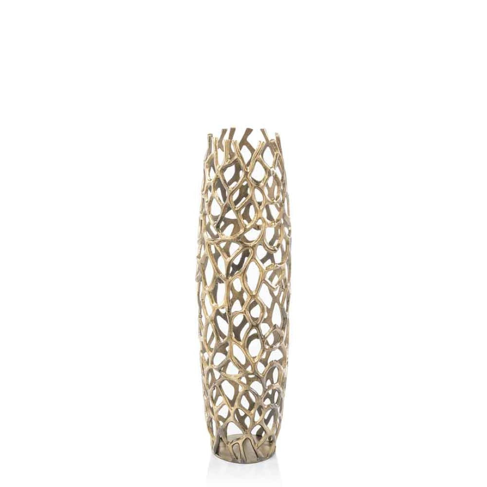 HomeRoots 32" Aluminum Twigs Cylinder Floor Vase - Modern Decorative Accent for Home, Office, or Events Medium Gold 354655