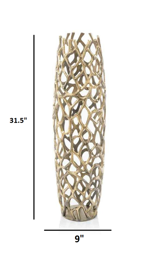Homeroots 32" Aluminum Gold Twigs Cylinder Floor Vase  Aluminum 354655