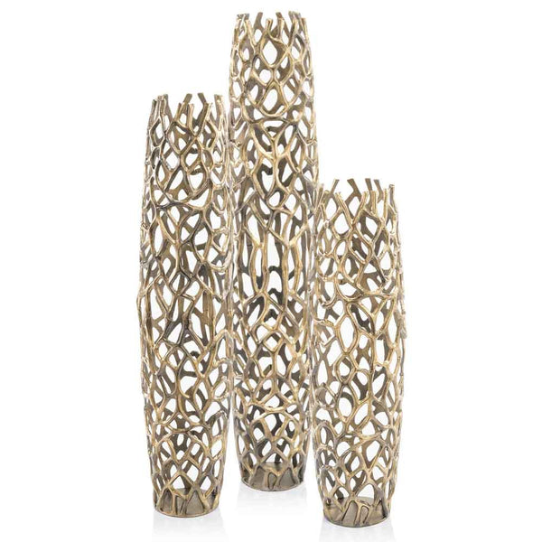 Homeroots 32" Aluminum Gold Twigs Cylinder Floor Vase  Aluminum 354655