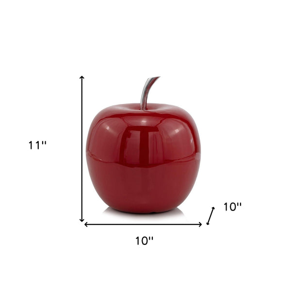Homeroots 11" Red Aluminum Decorative Apple Tabletop Sculpture  Aluminum 354656