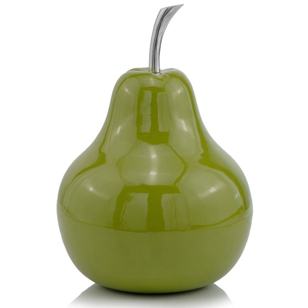 Homeroots 16" Green Aluminum Decorative Pear Tabletop Sculpture  Aluminum 354657