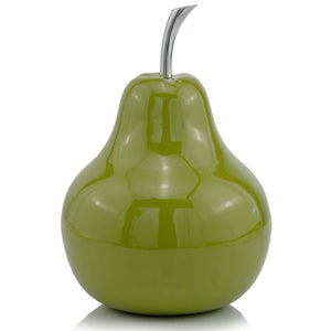 Homeroots 16" Green Aluminum Decorative Pear Tabletop Sculpture  Aluminum 354657