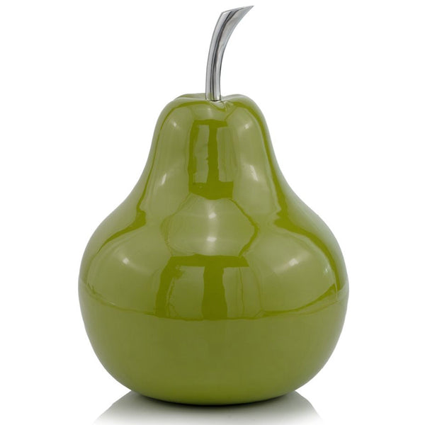 Homeroots 16" Green Aluminum Decorative Pear Tabletop Sculpture  Aluminum 354657