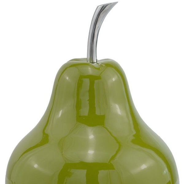 Homeroots 16" Green Aluminum Decorative Pear Tabletop Sculpture  Aluminum 354657