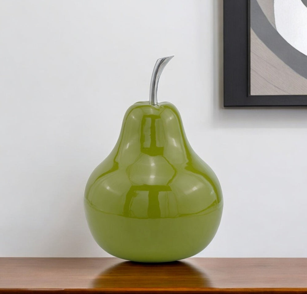 HomeRoots 16" Green Aluminum Decorative Pear Sculpture - Modern Accent for Home Decor & Gift Ideas 11 354657