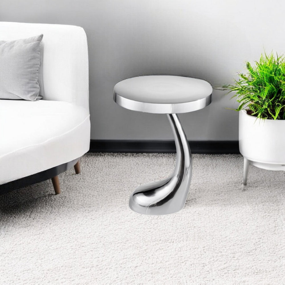 HomeRoots 21" Silver Aluminum Round End Table - Modern Abstract Design for Stylish Living Spaces & Versatile Use 354658