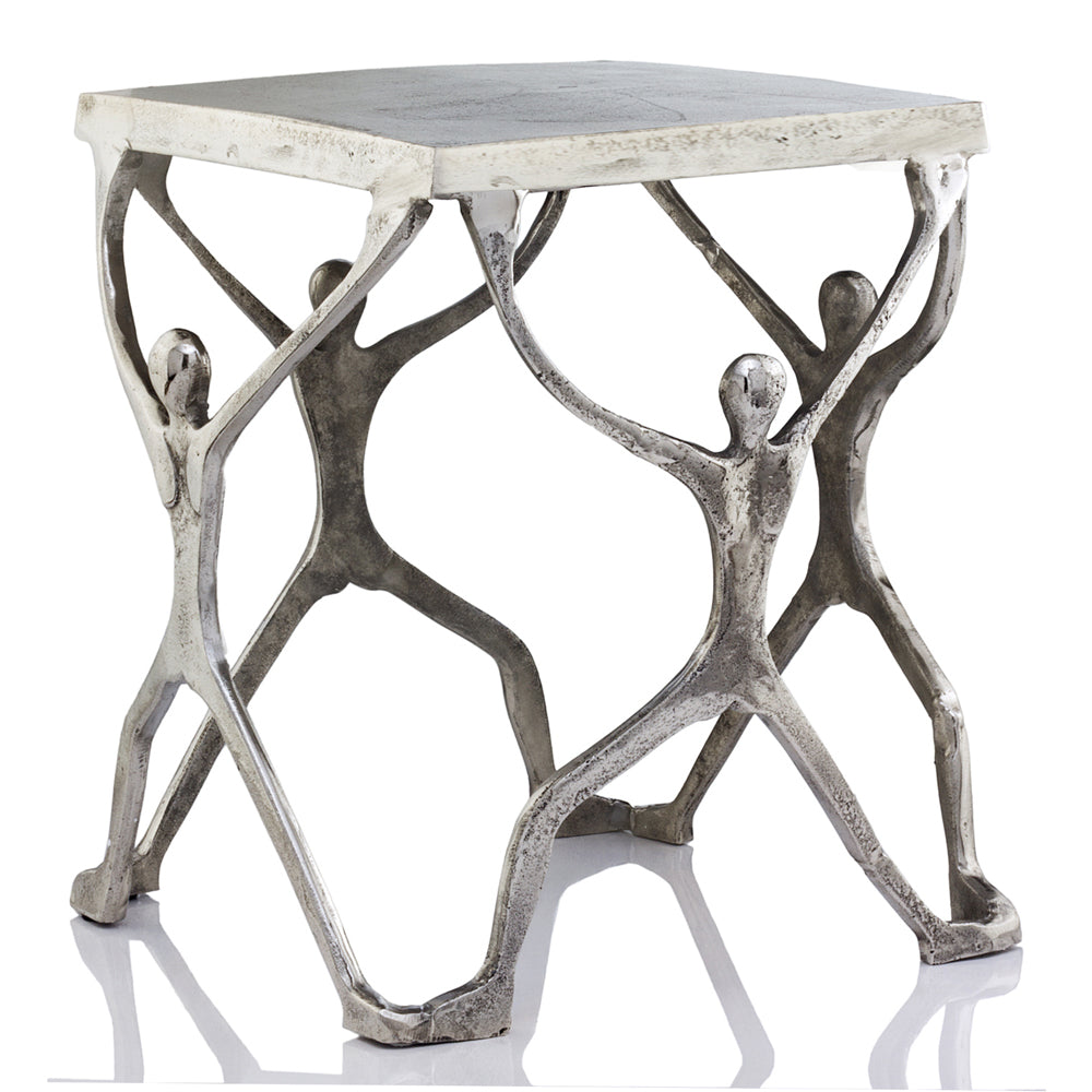 Homeroots 18" Silver And Antiqued White Aluminum Square End Table   354659
