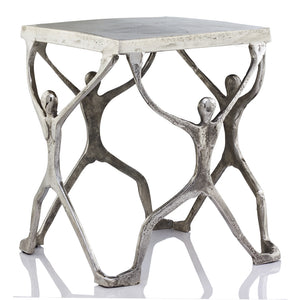 Homeroots 18" Silver And Antiqued White Aluminum Square End Table   354659