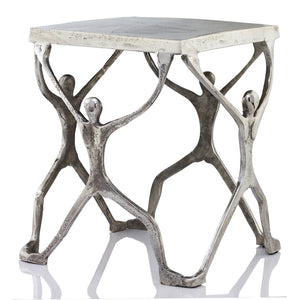 Homeroots 18" Silver And Antiqued White Aluminum Square End Table   354659