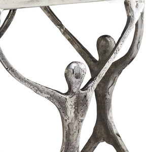 Homeroots 18" Silver And Antiqued White Aluminum Square End Table   354659