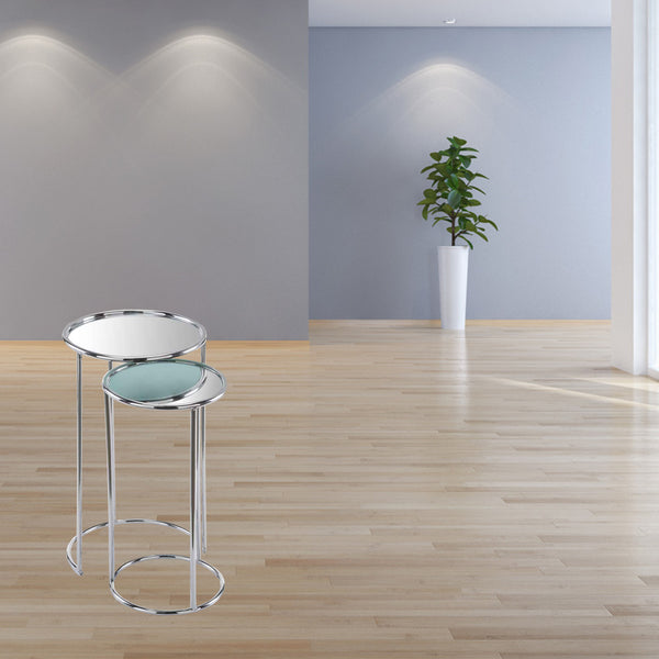 Homeroots 22" Silver Aluminum Round Mirrored End Table   354673