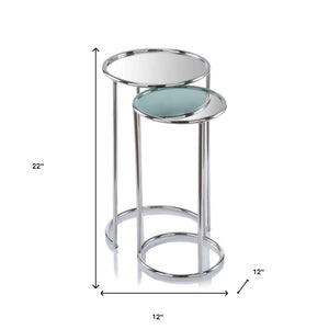Homeroots 22" Silver Aluminum Round Mirrored End Table   354673