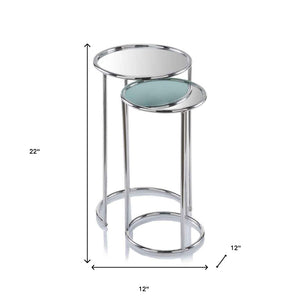 HomeRoots 22" Silver Aluminum Round Mirrored End Table - Modern Glam Accent for Living Room & Bedroom Decor 354673
