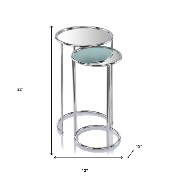 HomeRoots 22" Silver Aluminum Round Mirrored End Table - Modern Glam Accent for Living Room & Bedroom Decor 354673