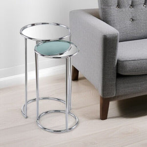 HomeRoots 22" Silver Aluminum Round Mirrored End Table - Modern Glam Accent for Living Room & Bedroom Decor 354673