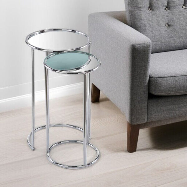 HomeRoots 22" Silver Aluminum Round Mirrored End Table - Modern Glam Accent for Living Room & Bedroom Decor 354673