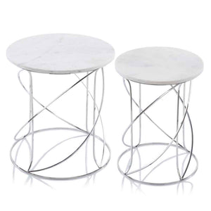 Homeroots 21" White Marble Round End Tables   354675