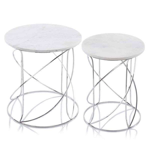 Homeroots 21" White Marble Round End Tables   354675