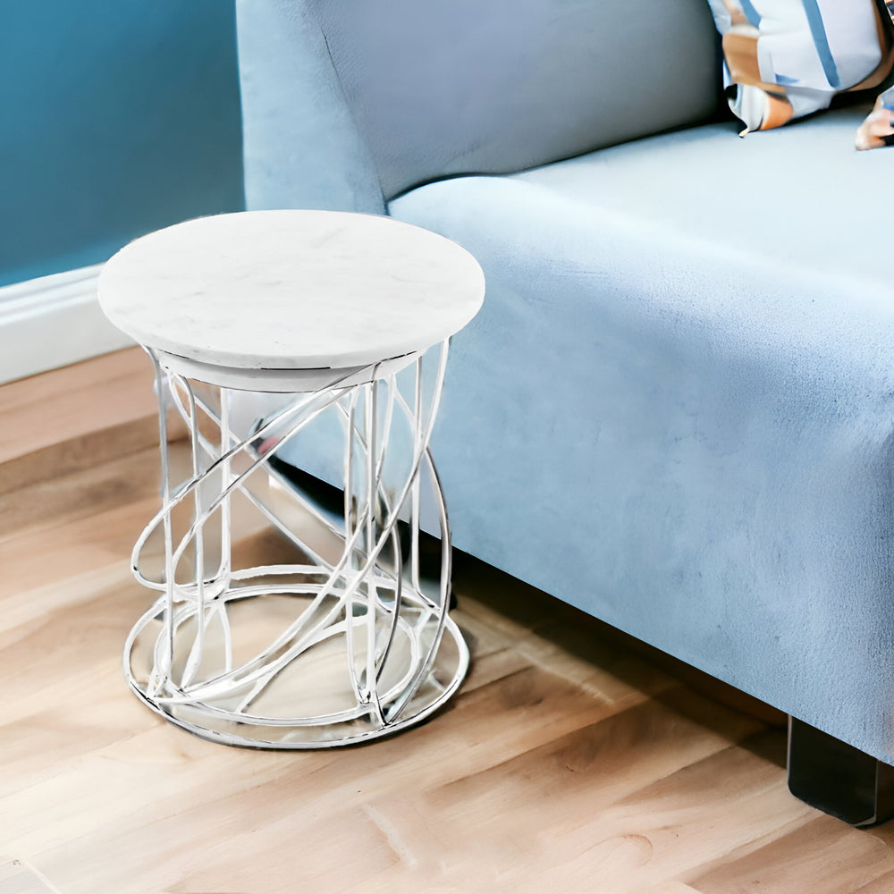 Homeroots 21" White Marble Round End Tables   354675