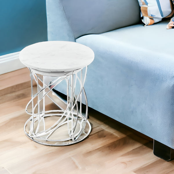 Homeroots 21" White Marble Round End Tables   354675