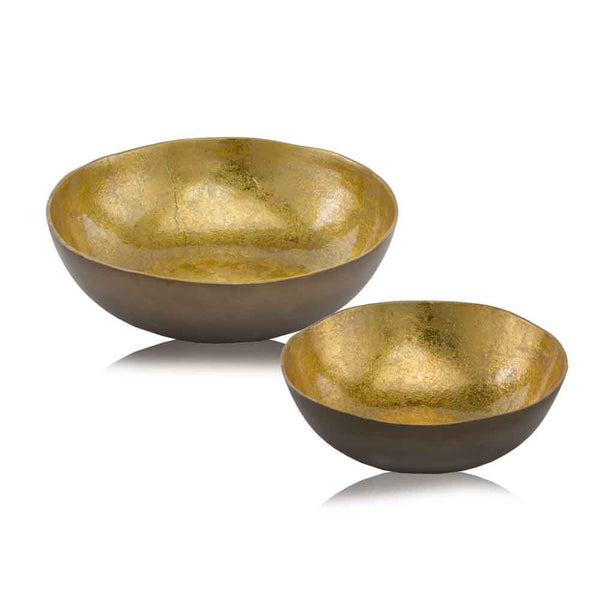 Homeroots 17" Gold And Bronze Aluminum Round Centerpiece Bowl   354719