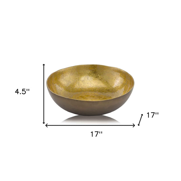 Homeroots 17" Gold And Bronze Aluminum Round Centerpiece Bowl   354719