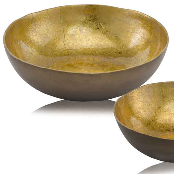 Homeroots 17" Gold And Bronze Aluminum Round Centerpiece Bowl   354719