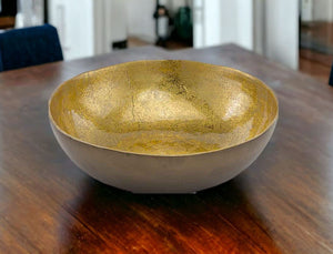 Homeroots 17" Gold And Bronze Aluminum Round Centerpiece Bowl   354719