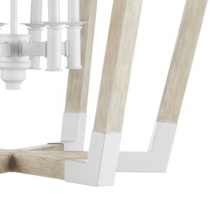 Bastian Sandstone Lantern - Elegant Arts & Crafts Inspired Chandelier in Sugar White and Wood Finish