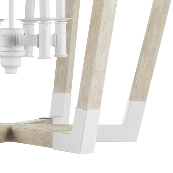 Bastian Sandstone Lantern - Elegant Arts & Crafts Inspired Chandelier in Sugar White and Wood Finish