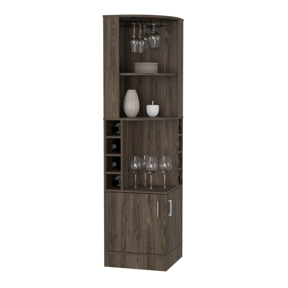 English Elm Corner Corner Bar Cabinet Dark Walnut with 8 Bottle Cubbies, 12-Glass Rack & 2 Shelves, Space-Saving Stylish Storage B097P253698