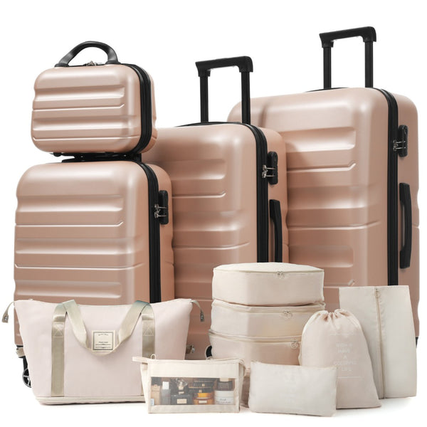 English Elm Hardshell Abs Four Piece Luggage Set with Spinner Wheels Tsa Lock Packing Cubes Champagne N730P262653E
