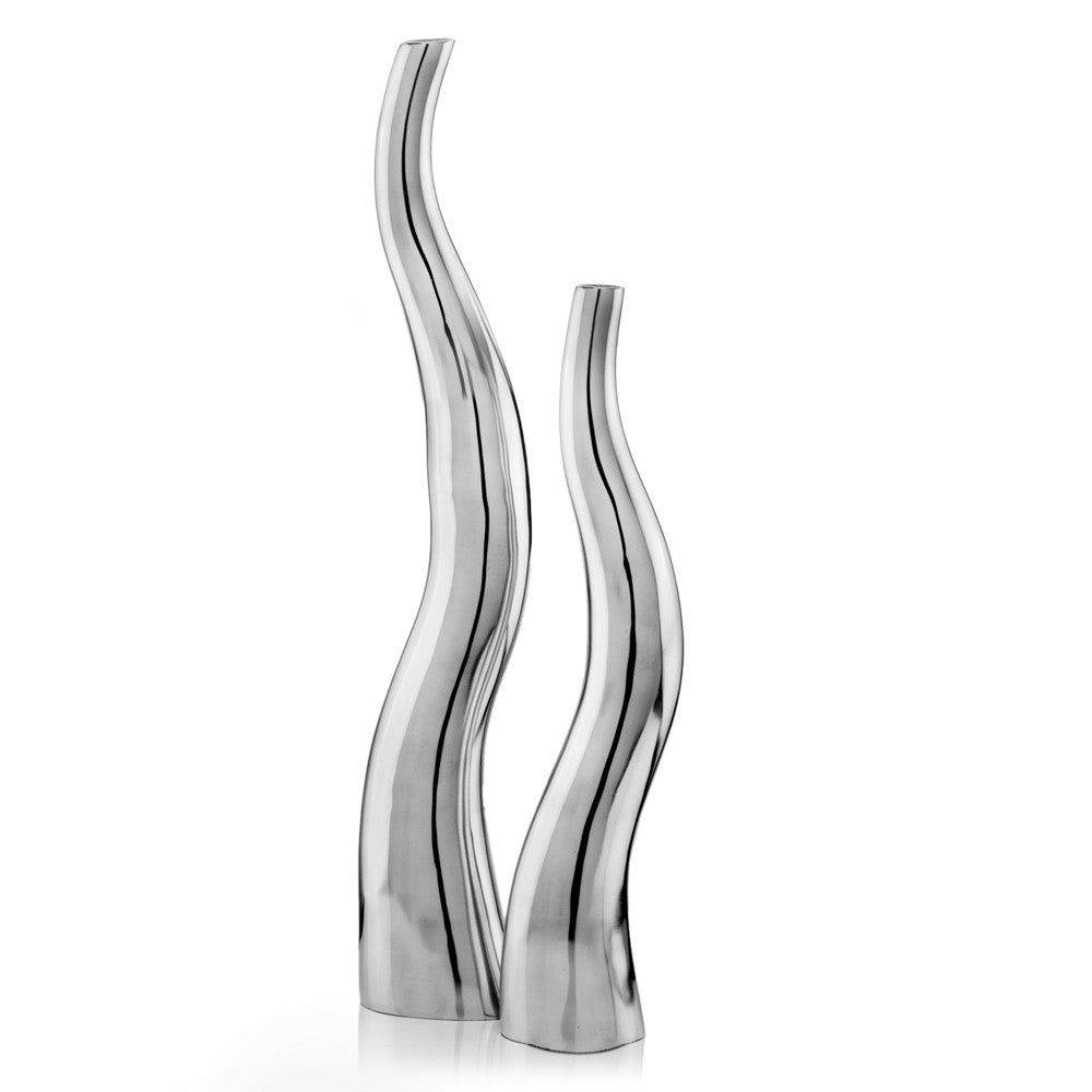 Homeroots Set Of Two Silver Aluminum Squiggly Table Vases  Aluminum 354815