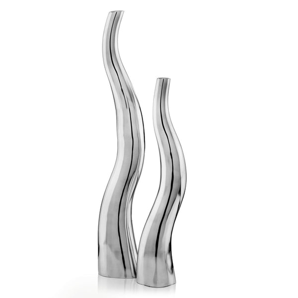 Homeroots Set Of Two Silver Aluminum Squiggly Table Vases  Aluminum 354815