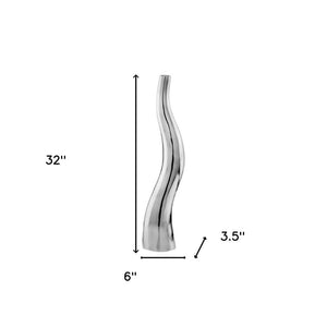 HomeRoots Set of Two Contemporary Silver Aluminum Vases - Sculptural Squiggly Design for Modern Decor Accents Large 354815