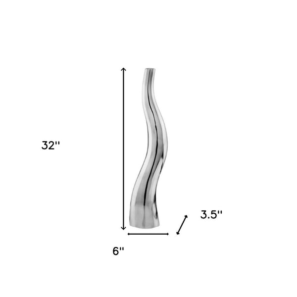 HomeRoots Set of Two Contemporary Silver Aluminum Vases - Sculptural Squiggly Design for Modern Decor Accents Large 354815