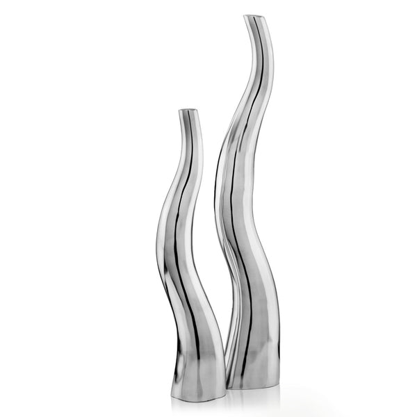 Homeroots Set Of Two Silver Aluminum Squiggly Table Vases  Aluminum 354815