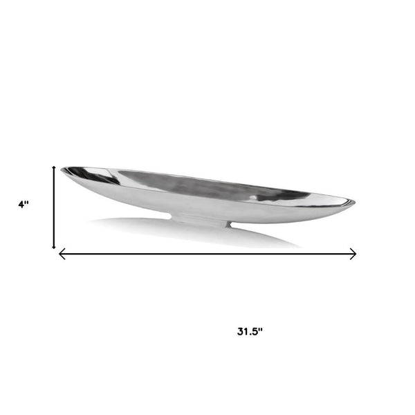 HomeRoots 32" Contempo Shiny Silver Serving Tray - Sleek Boat Design for Modern Table Centerpieces & Events Long 354890